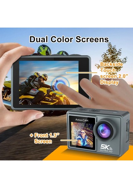 5k Aksiyon Kamerası 4K60FPS Çift IPS Dokunmatik LCD Wifi 170 ° Uzaktan Kumandalı 30M Su Geçirmez 5x Zoom Sarsıntı Önleyici Spor Kamerası modelleri