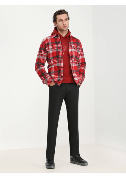 Siyah Düz Dokuma Fitted Fit Casual Pamuk Karışımlı Pantolon