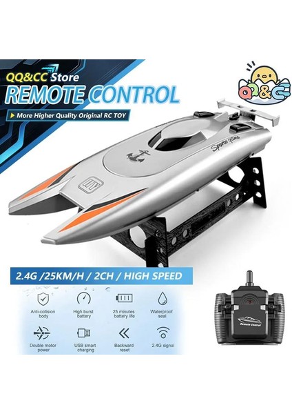 25 Km/saat Rc Tekne 2.4g Su Geçirmez Uzaktan Kumanda Gemi Radyo Yarış Teknesi Yüksek Hızlı Sürat Teknesi 2ch Çift Motorlu Çocuk Oyuncakları Gri
