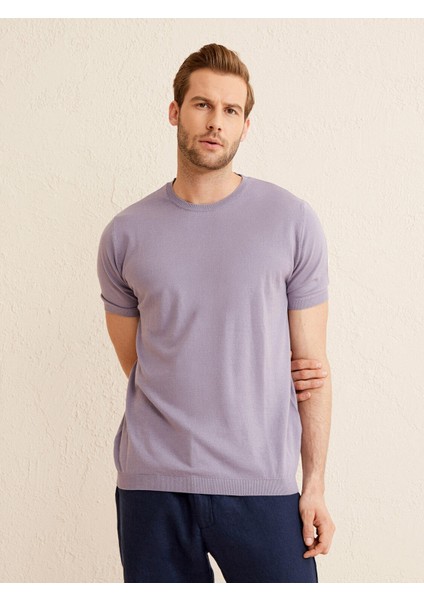 Erkek Lila Regular Fit Pamuklu Basic Kazak