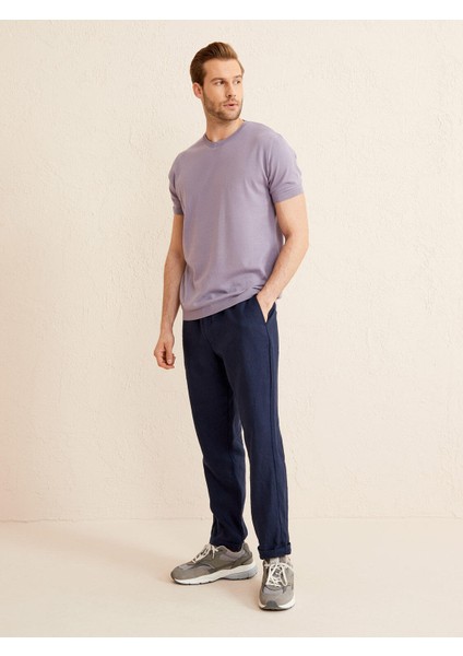 Erkek Lila Regular Fit Pamuklu Basic Kazak