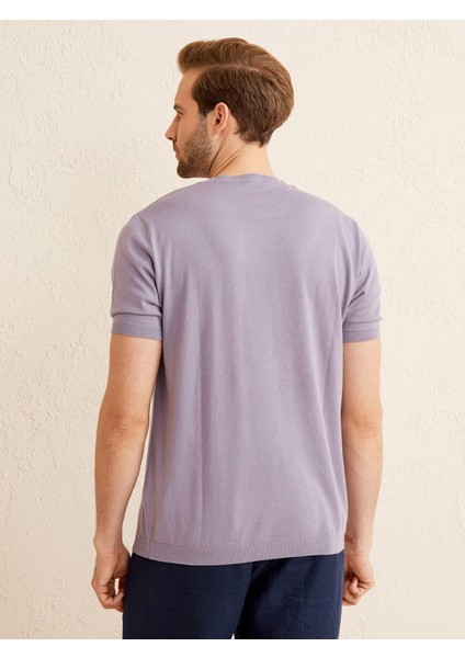 Erkek Lila Regular Fit Pamuklu Basic Kazak