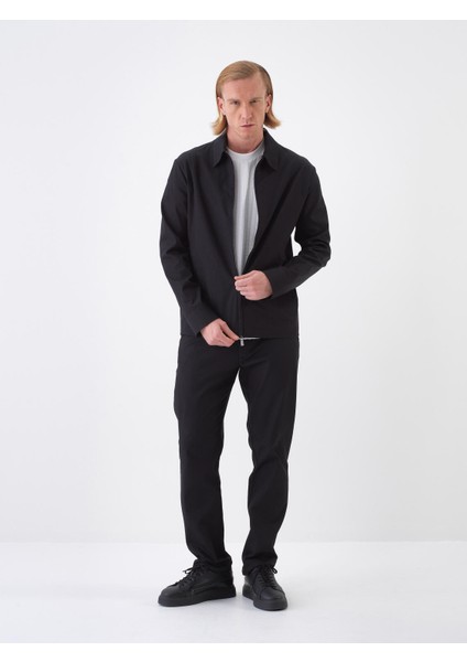 Erkek Siyah Regular Fit Pamuklu Ceket