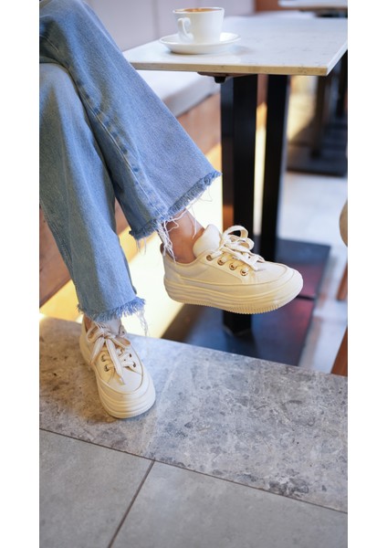 Kadın Yüksek Taban Sneaker Keten Kumaş Bağcıklı Spor Ayakkabı Hesna fırsatları