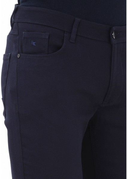 Lacivert Dokuma Slim Fit Casual Pamuk Karışımlı Pantolon