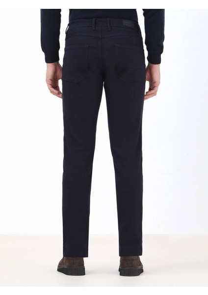 Lacivert Dokuma Slim Fit Casual Pamuk Karışımlı Pantolon