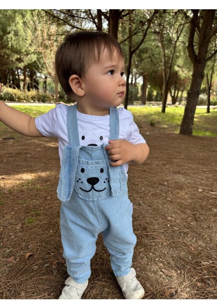 Uzun Kulak Köpekçik Cepli Kot Yazlık 2li Salopet Set