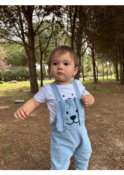 Uzun Kulak Köpekçik Cepli Kot Yazlık 2li Salopet Set