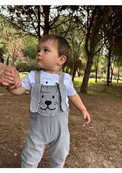 Uzun Kulak Köpekçik Cepli Kot Yazlık 2li Salopet Set