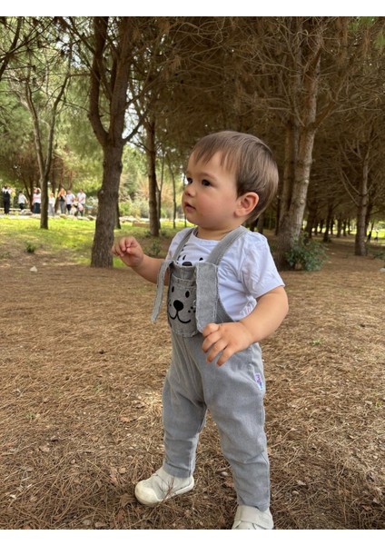 Uzun Kulak Köpekçik Cepli Kot Yazlık 2li Salopet Set