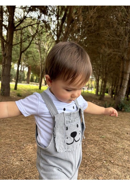 Uzun Kulak Köpekçik Cepli Kot Yazlık 2li Salopet Set