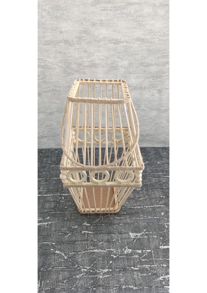 Bambu Çubuklu Halatlı Ahşap Vazo 45 cm