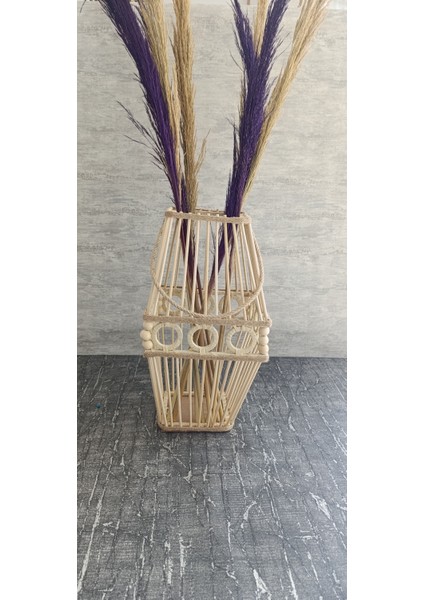 Bambu Çubuklu Halatlı Ahşap Vazo 45 cm