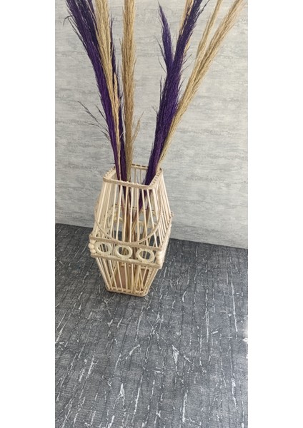 Bambu Çubuklu Halatlı Ahşap Vazo 45 cm