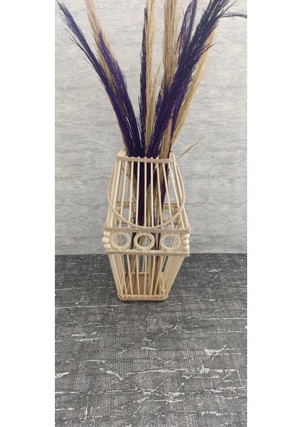 Bambu Çubuklu Halatlı Ahşap Vazo 45 cm