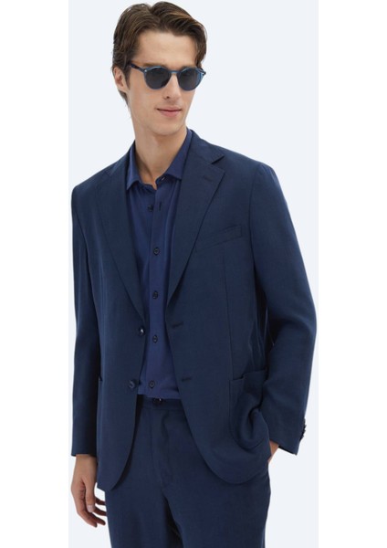 Lacivert Desenli Modern Fit Takım Elbise