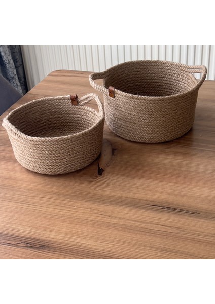 Jüt Hasır Ikili Banyo Organizer Seti – Kulplu Büyük ve Küçük Sepet