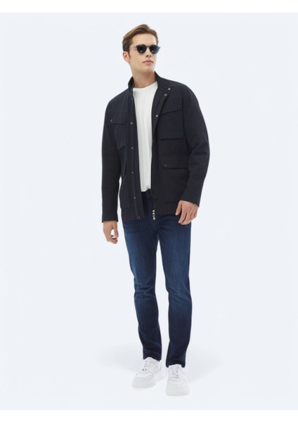 Lacivert Slim Fit Denim Pamuk Karışımlı Pantolon