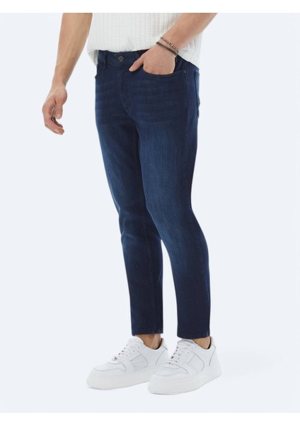 Lacivert Slim Fit Denim Pamuk Karışımlı Pantolon
