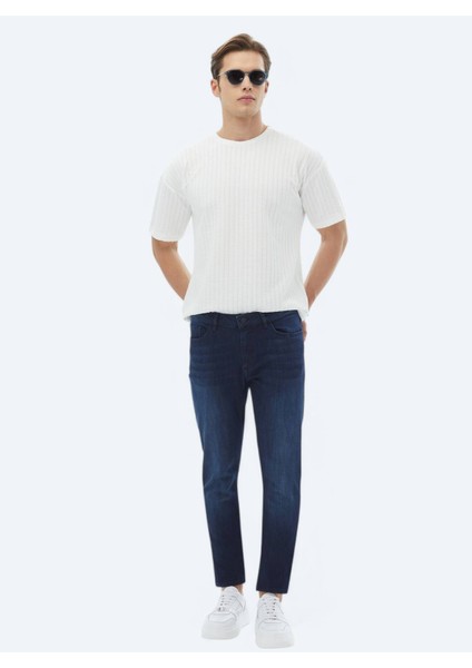 Lacivert Slim Fit Denim Pamuk Karışımlı Pantolon