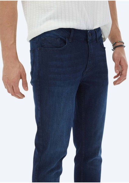 Lacivert Slim Fit Denim Pamuk Karışımlı Pantolon
