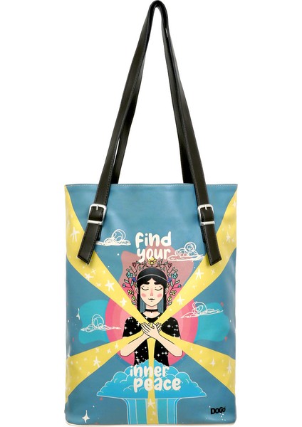 Kadın Vegan Deri Mavi Omuz Çantası - Find Your Inner Peace Tasarım fiyatları