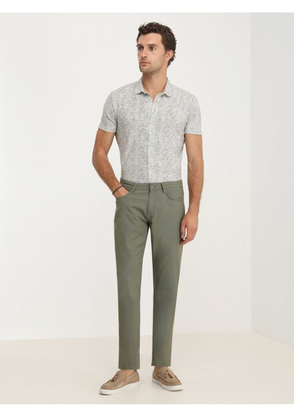 Haki Dokuma Slim Fit Casual Pamuk Karışımlı Pantolon