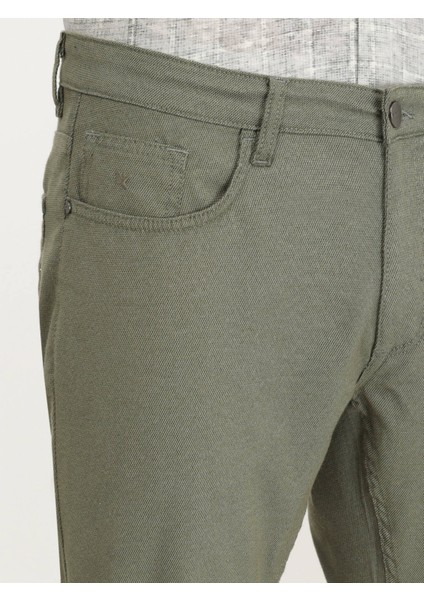 Haki Dokuma Slim Fit Casual Pamuk Karışımlı Pantolon
