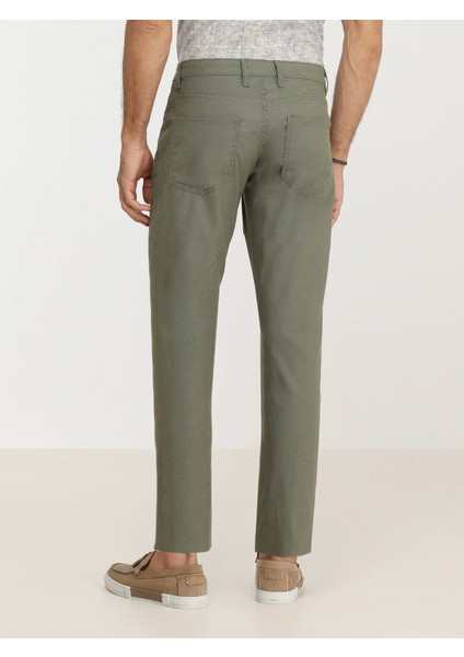 Haki Dokuma Slim Fit Casual Pamuk Karışımlı Pantolon