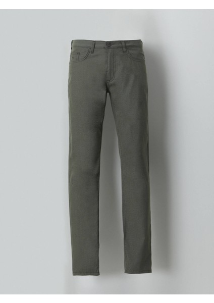 Haki Dokuma Slim Fit Casual Pamuk Karışımlı Pantolon