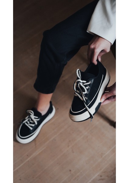 Kadın Sneaker Spor Ayakkabı Keten Kumaş Bağcıklı Hesna