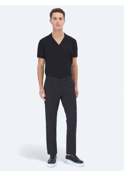 Siyah Dokuma Slim Fit Casual Pantolon
