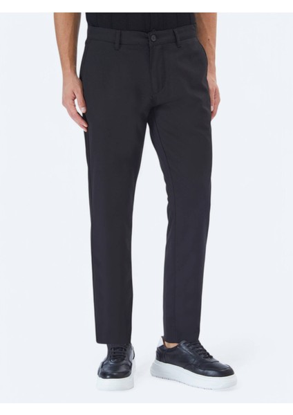 Siyah Dokuma Slim Fit Casual Pantolon