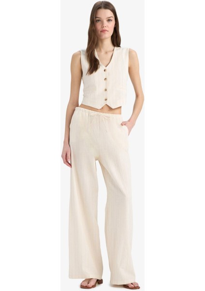 Regular Fit V Yaka Keten Karışımlı Blazer Yelek D3474AX25SP