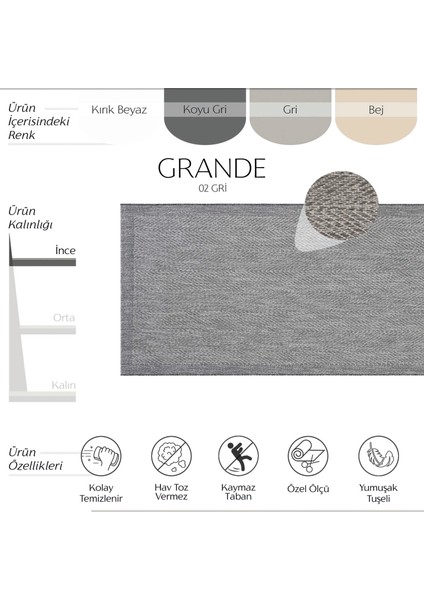Grande 02 Gri Kaymaz Taban Yolluk Sisal Görünümlü Hol Koridor Halısı Yıkanabilir Kilim Halı Yolluk