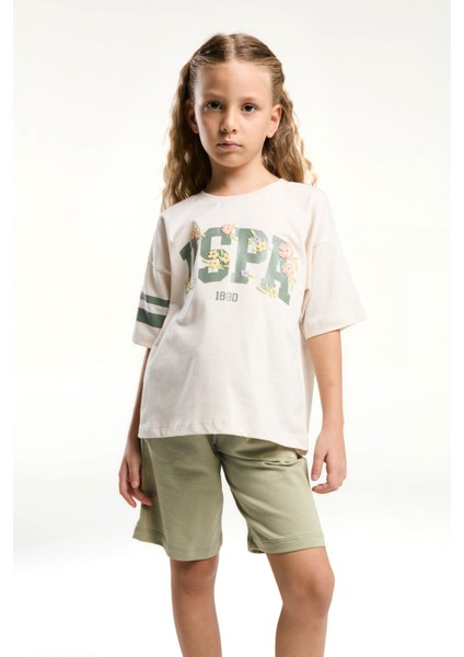 Kız Çocuk Krem Bermuda Takım