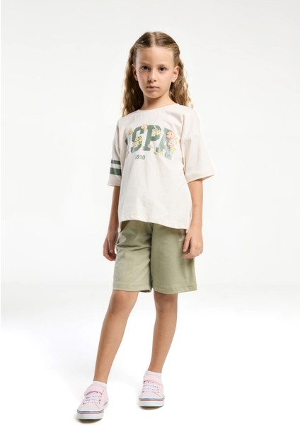Kız Çocuk Krem Bermuda Takım modelleri