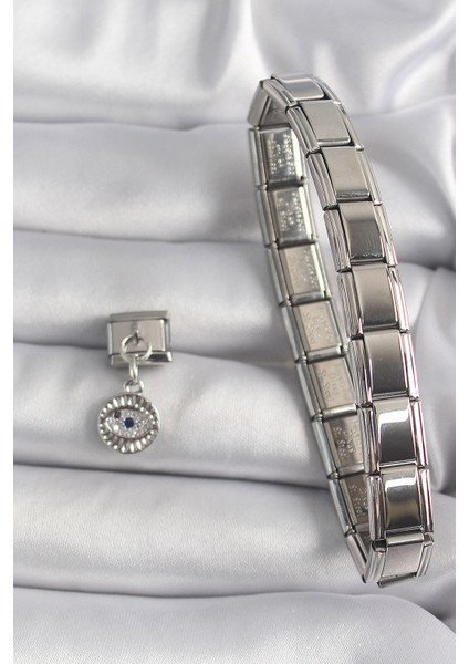 316L Çelik Gümüş Renk Sallantı Zirkon Taşlı Göz Model Nomination Charm fiyatları