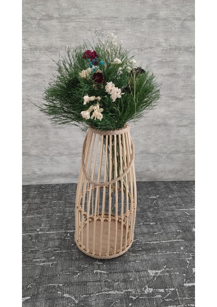 Güğüm Model Bambu Çubuklu Ahşap Vazo 38 cm