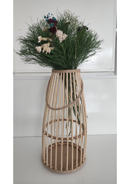 Güğüm Model Bambu Çubuklu Ahşap Vazo 38 cm