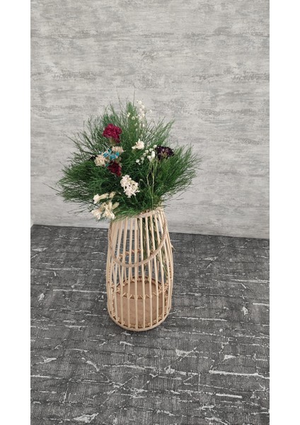 Güğüm Model Bambu Çubuklu Ahşap Vazo 38 cm
