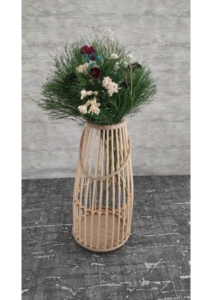 Güğüm Model Bambu Çubuklu Ahşap Vazo 38 cm