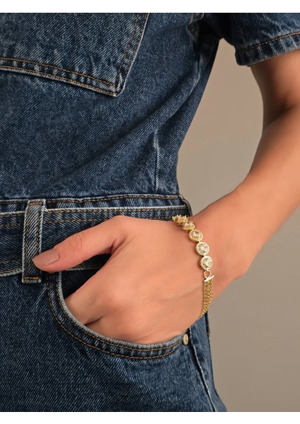 Elmas Model Zincir Detaylı Çelik Bileklik