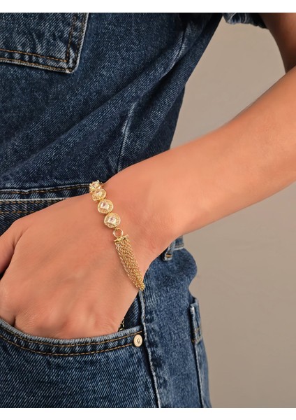 Elmas Model Zincir Detaylı Çelik Bileklik