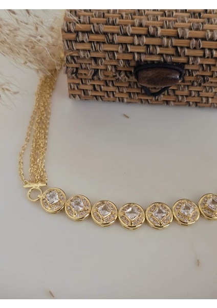 Elmas Model Zincir Detaylı Çelik Bileklik