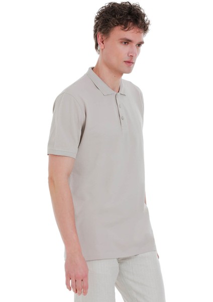 Ekru Regular Fit 100% Pamuk Polo Yaka Tişört