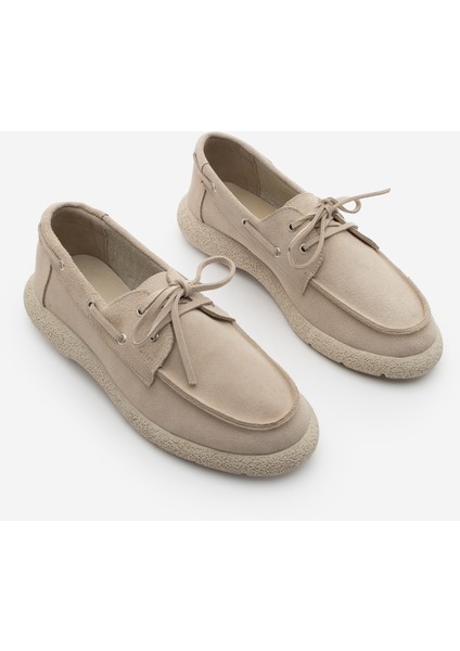 Kadın Hakiki Deri Bağlamalı Loafer Günlük Ayakkabı Enita Bej Süet indirimleri