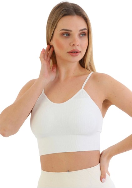 Özel Üretim Göğüs Toparlayıcı Sarkma Önleyen Spor Günlük Ince Ip Askılı Pedli Fitilli Crop Büstiyer