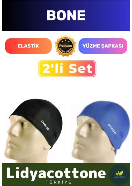 Premium Elastik Yüzme Şapkası Su Geçirmez Silikon Yüzücü Havuz Deniz Bonesi 2'li Set