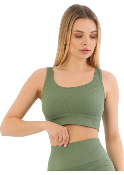 Premium Göğüs Toparlayıcı Sarkma Önleyen Spor Günlük Kalın Askılı Pedli Fitilli Crop Büstiyer
